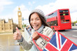 London tourist woman holding shopping bag, Big Ben