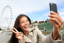 Asian Tourist In London Taking Self-portrait Photo