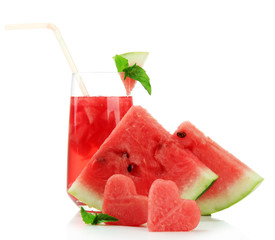 Wall Mural - Fresh watermelon and glass of watermelon juice isolated on