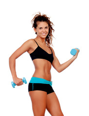 Sticker - Beautiful woman do toning exercises with dumbbells