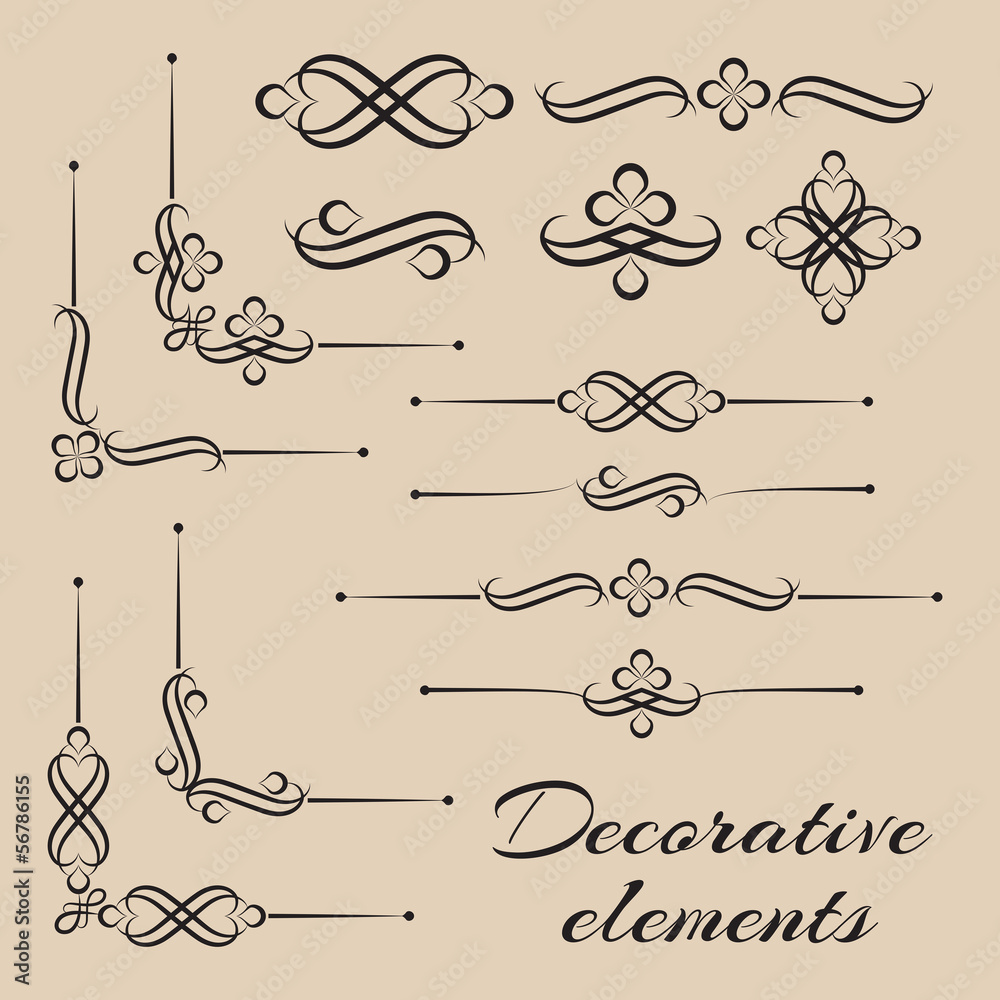 Vector set of decorative design elements - obrazy, fototapety, plakaty 