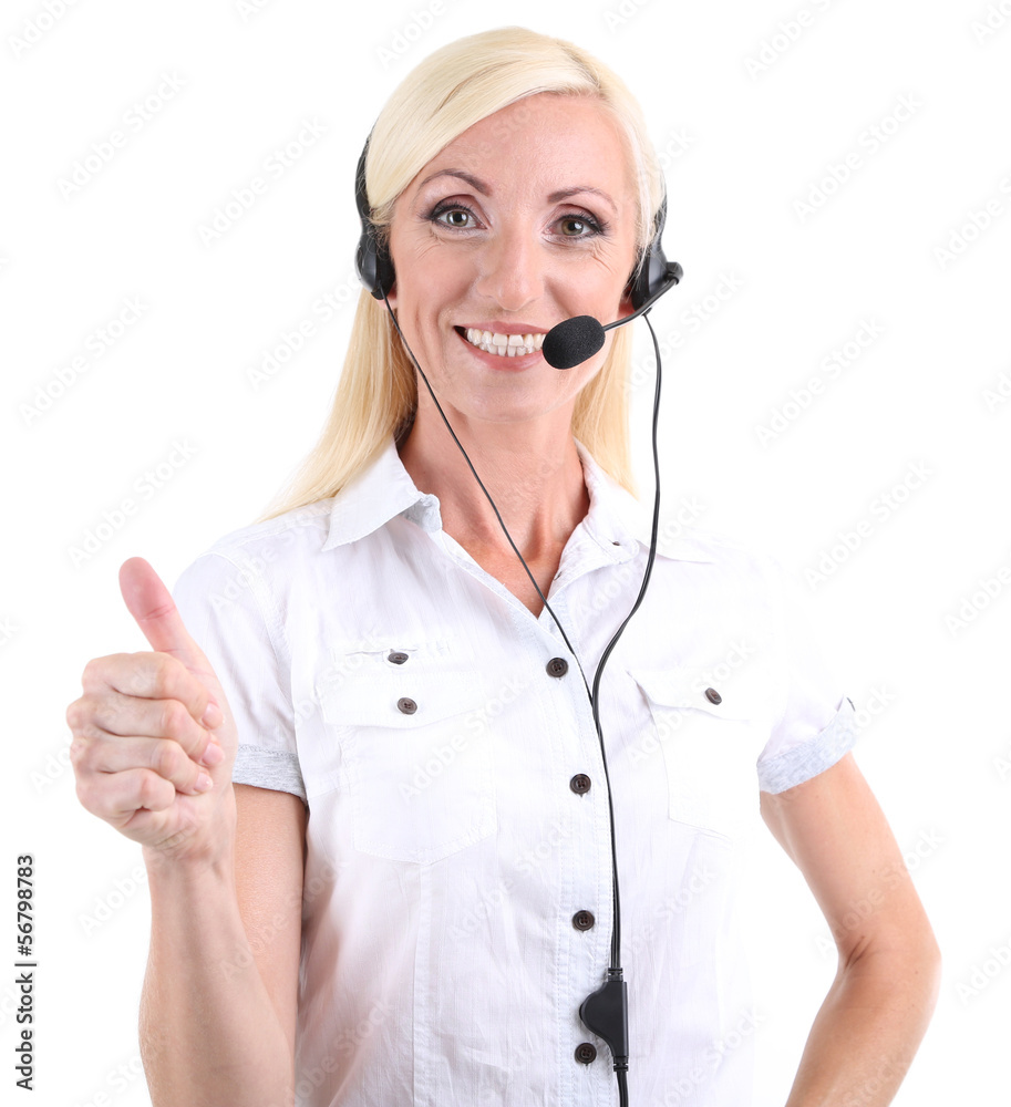 Call center operator isolated on white
