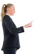 © WavebreakmediaMicro - Low angle side view of blonde businesswoman pointing upwards