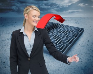 Poster - Smiling businesswoman showing something