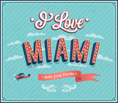 Fototapete -  - Vintage greeting card from Miami - Florida.