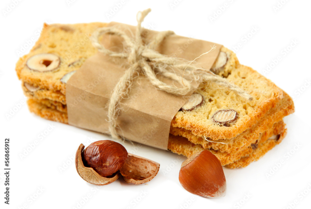 Biscotti with  nuts, isolated on white