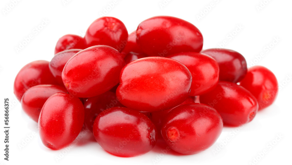 Fresh cornel berries isolated on white