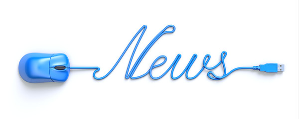 Blue mouse and cable in the shape of word-news