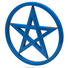 Blue pentagram sign isolated on white background