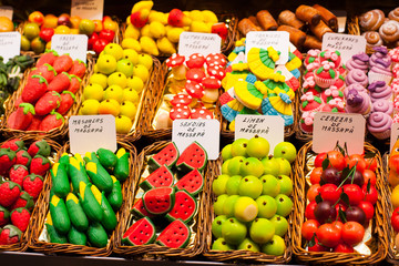 Market stall full of candys in La Boqueria Market.Barcelona