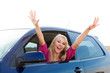 © Fotolia RAW - Happy blonde girl driver in car window