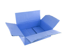 Empty Blue Cardboard Box Isolated On The White Background