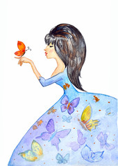 Fotomurales - watercolor painting of girl