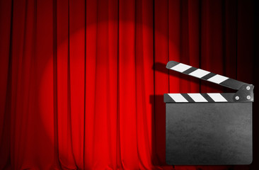 Wall Mural - red curtain with empty movie clapper board