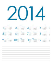 Special Blue Calendar For 2014, Vector Eps10 Illustration