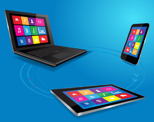 Wall Mural - modern laptop, tablet and smart phone
