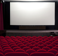 Wall Mural - red cinema empty projection screen for insert a picture