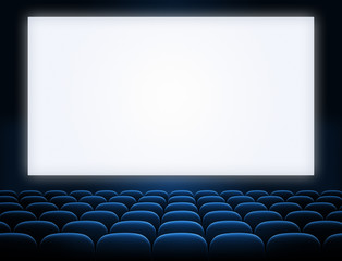 Wall Mural - cinema screen with open blue seats