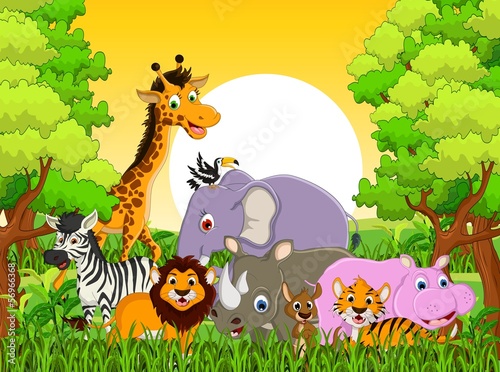 Naklejka na szafę cute animal wildlife with forest background