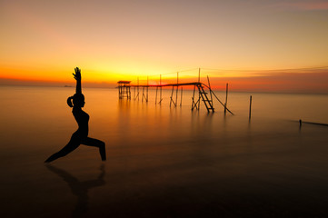 Poster - Outdoor beach yoga silhouette