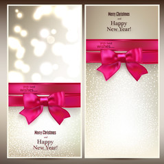 Christmas cards with red gift bow.