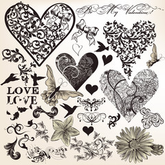 Wall Mural - collection of vector calligraphic elements on love theme in vint