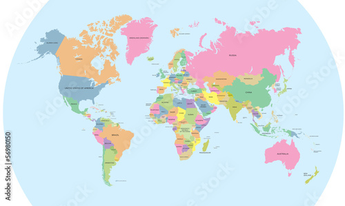 Obraz w ramie Coloured political map of the world vector