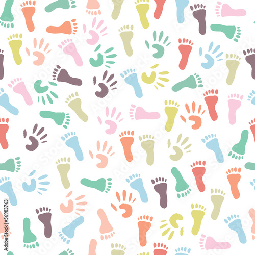 Naklejka na szafę Baby handprint and footprint, seamless pattern