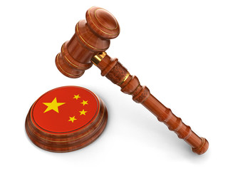 Poster - Wooden Mallet and Chinese flag (clipping path included)