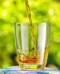 Canvas Print - Glass of apple juice on nature background