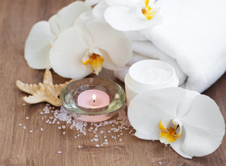 Wall Mural - Spa set with white orchids