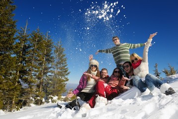 Wall Mural - winter fun with young people group