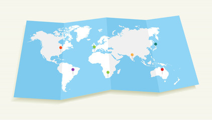 Poster - World map with GPS location pushpins EPS10 file.