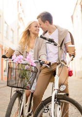 Wall Mural - couple with bicycles in the city