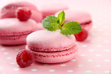 Poster - Gentle macaroons on table close-up