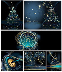 Sticker - Merry Christmas background collections gold and blue