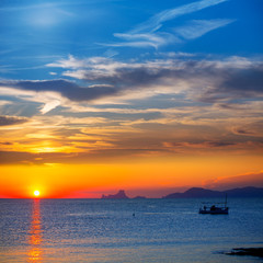 Wall Mural - Ibiza sunset Es Vedra view and fisherboat formentera