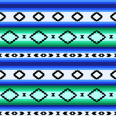 Wall Mural - Striped mexican blanket seamless pattern in blue and green