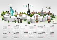 Calendar 2014 On Travel Background