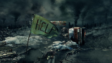 post apocalyptic scene. help sign.