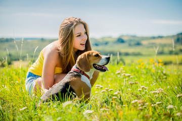 Wall Mural - Teenager with her dog