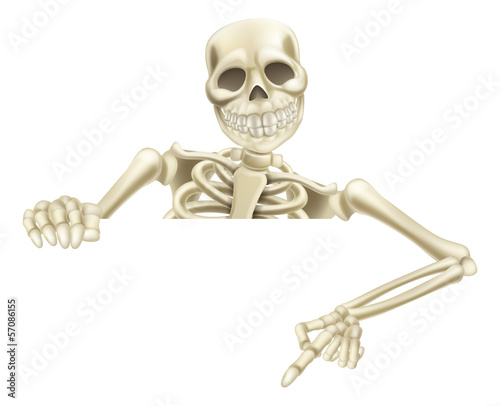 Obraz w ramie Halloween Skeleton Pointing Down