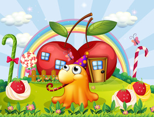 Poster - A hilltop with giant lollipops and a monster with a hat