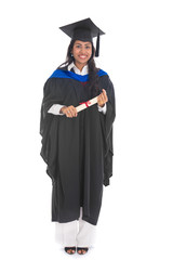 female indian graduate isolated on white background full body an