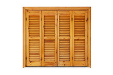Wooden Window With Shutters Closed Isolated On White
