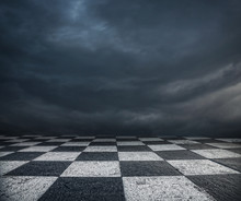 Chess Floor And Dark Sky Background