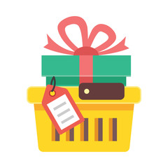 Poster - vector shopping cart with gift and tag icon