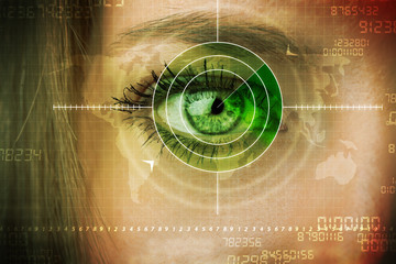 Cyber woman with modern military target eye