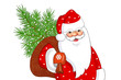 Дед Мороз с мешком подарков на белом фоне. Векторная открытка