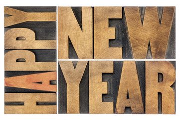 Sticker - happy new year in wood type